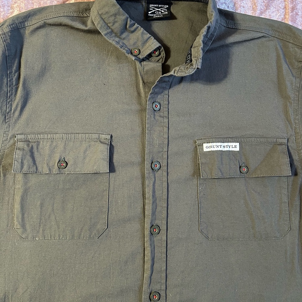 Grunt Style Army Green Casual Button Down Shirt